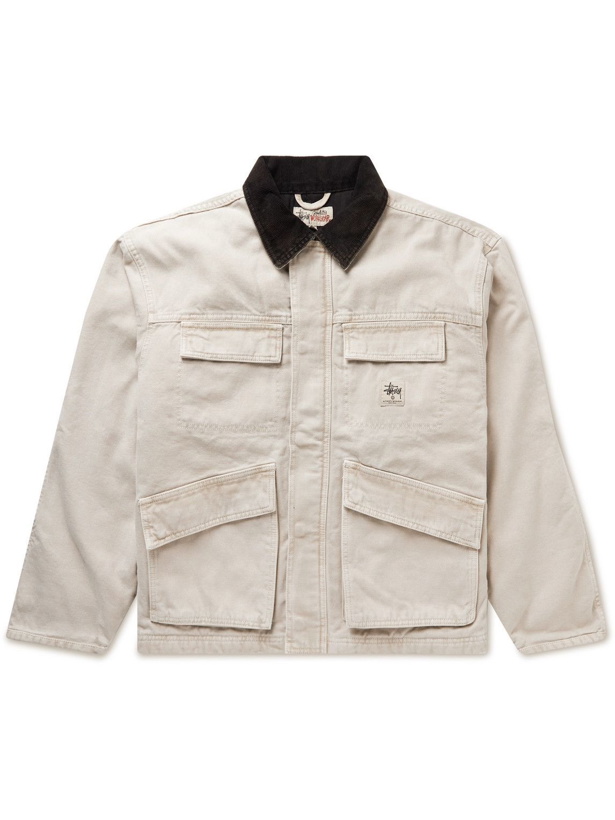 Photo: Stussy - Corduroy-Trimmed Logo-Appliquéd Cotton-Canvas Jacket - Neutrals