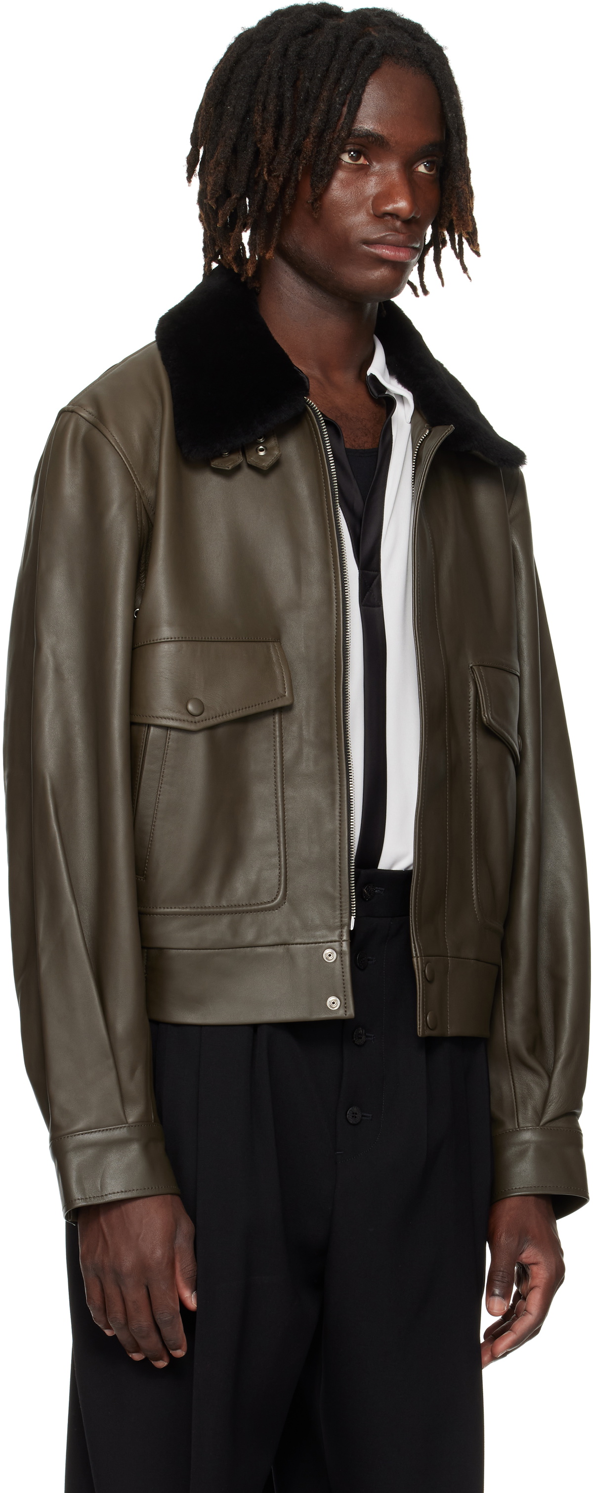 Ernest W. Baker Khaki Aviator Leather Jacket
