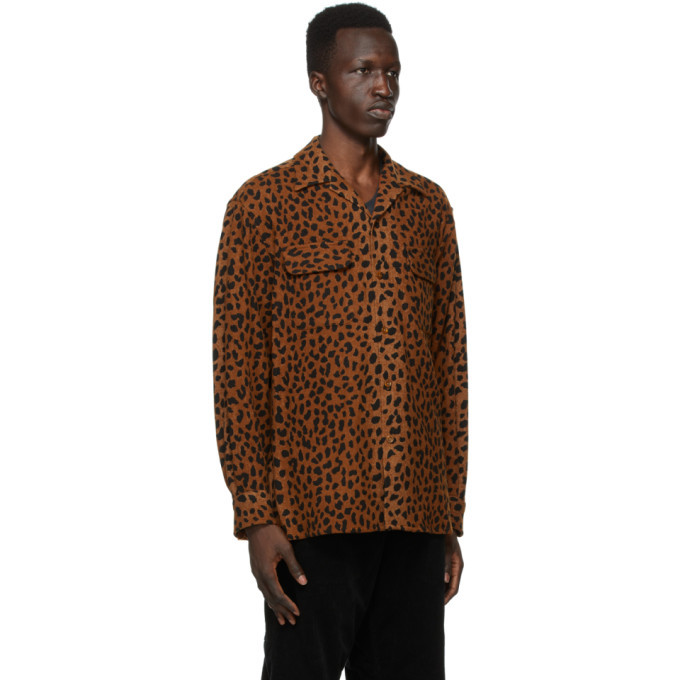 WACKO MARIA Brown and Black Leopard Open Collar Shirt Wacko Maria