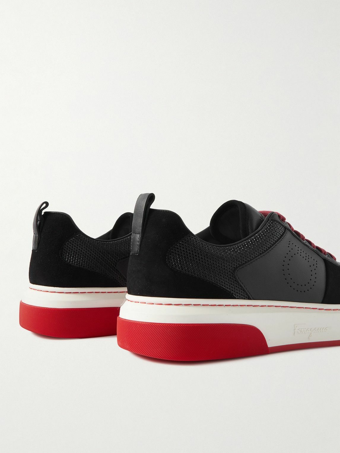 Salvatore Ferragamo - Cassina Suede-Trimmed Leather Sneakers