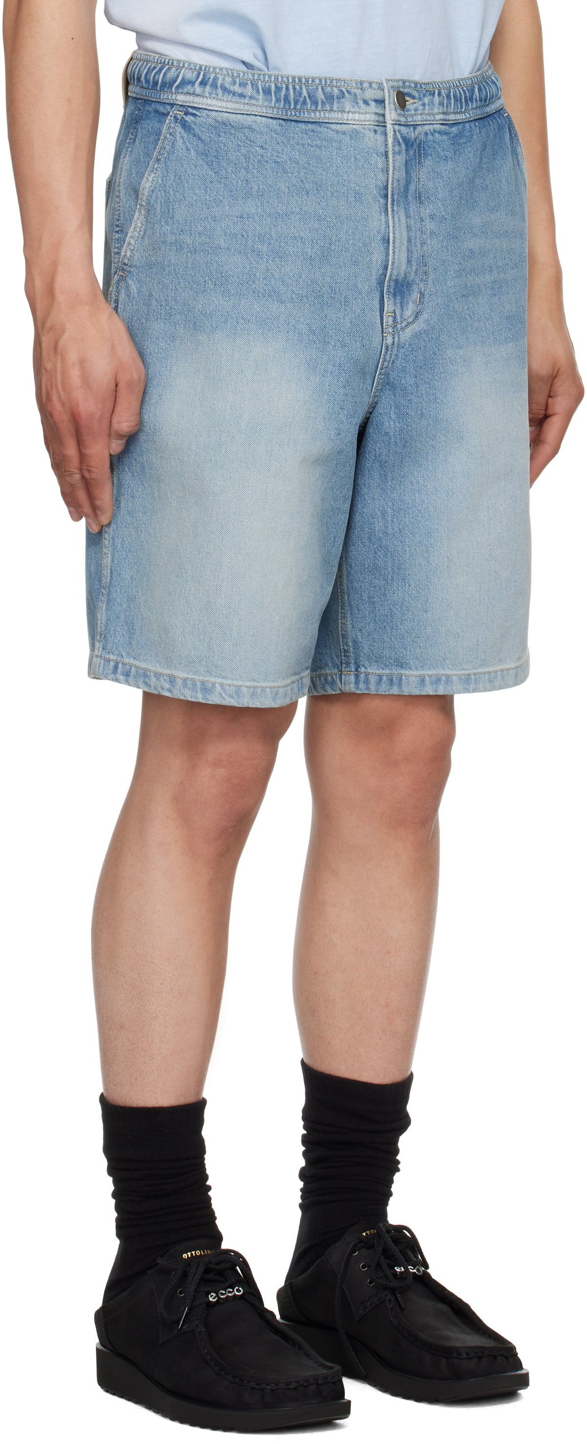 Solid Homme Blue Elasticized Waist Denim Shorts