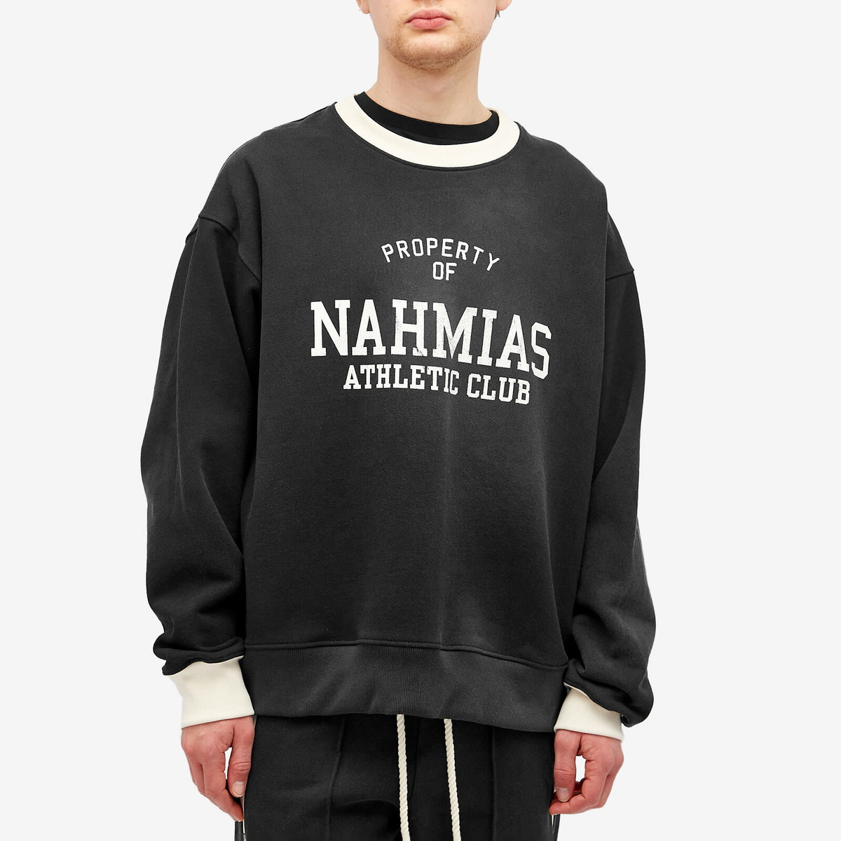 Nahmias Men's P.E. Crew Sweat in Worn Black