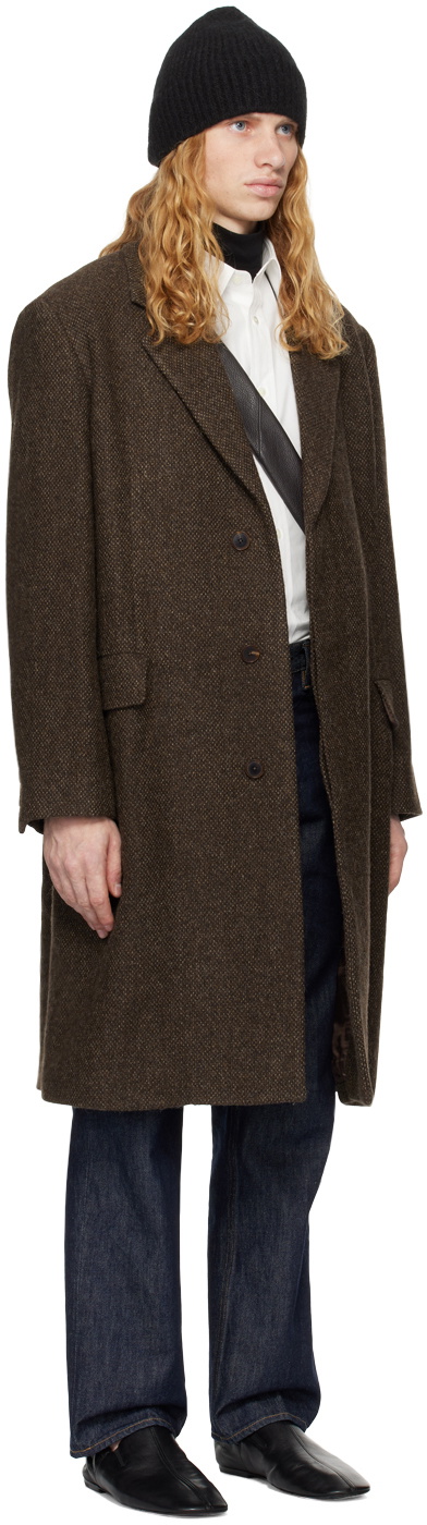 AURALEE Brown Lama Shetland Wool Tweed Chesterfield Coat Auralee