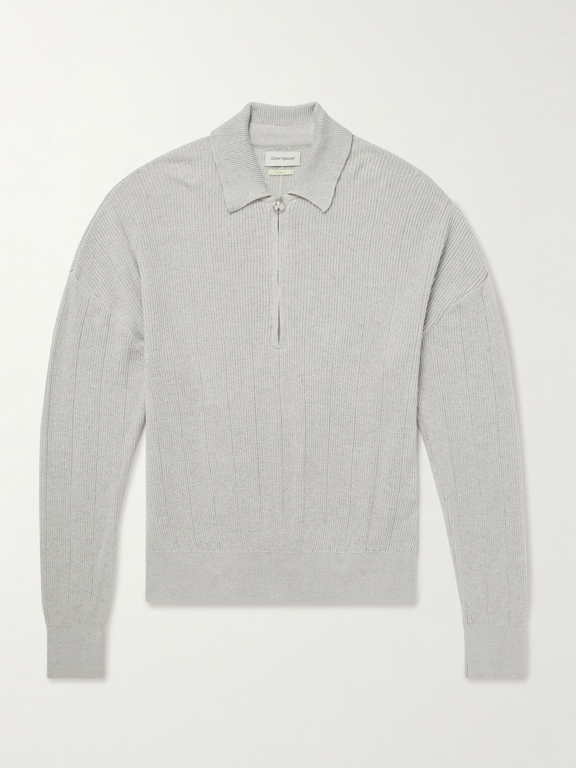Oliver Spencer - Brice Ribbed Organic Cotton and Merino Wool-Blend Half-Zip Sweater - Gray