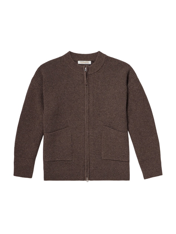 Photo: FrizmWORKS - Deck Ribbed Wool-Blend Zip-Up Cardigan - Brown