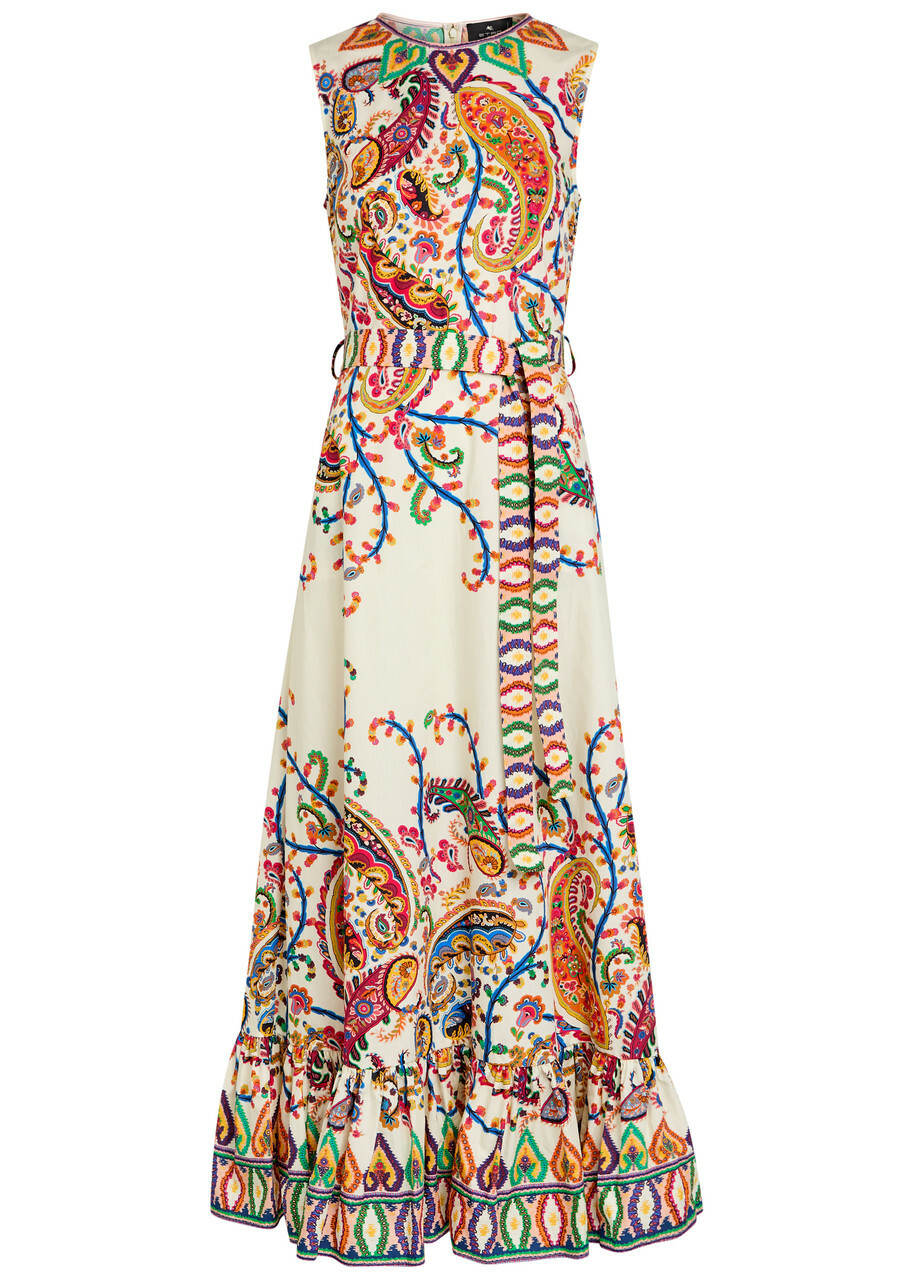 Etro Patterned Belted Cotton Maxi Dress Multicoloured 1