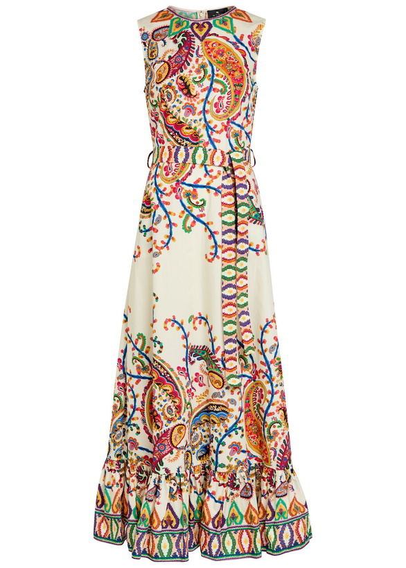 Photo: Etro Patterned Belted Cotton Maxi Dress Multicoloured 1