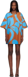 Dries Van Noten Blue & Tan Oversized Minidress