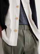 Officine Générale - Evans Wide-Leg Belted Pleated Organic Cotton-Twill Chinos - Green