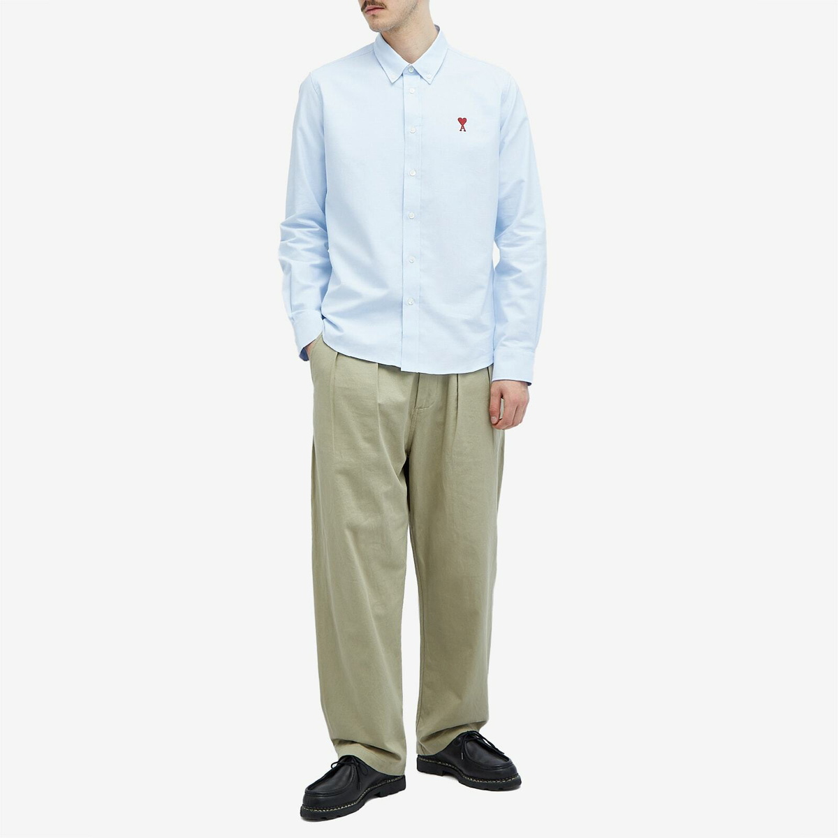 AMI Paris Men's Heart Button Down Oxford Shirt in Sky Blue