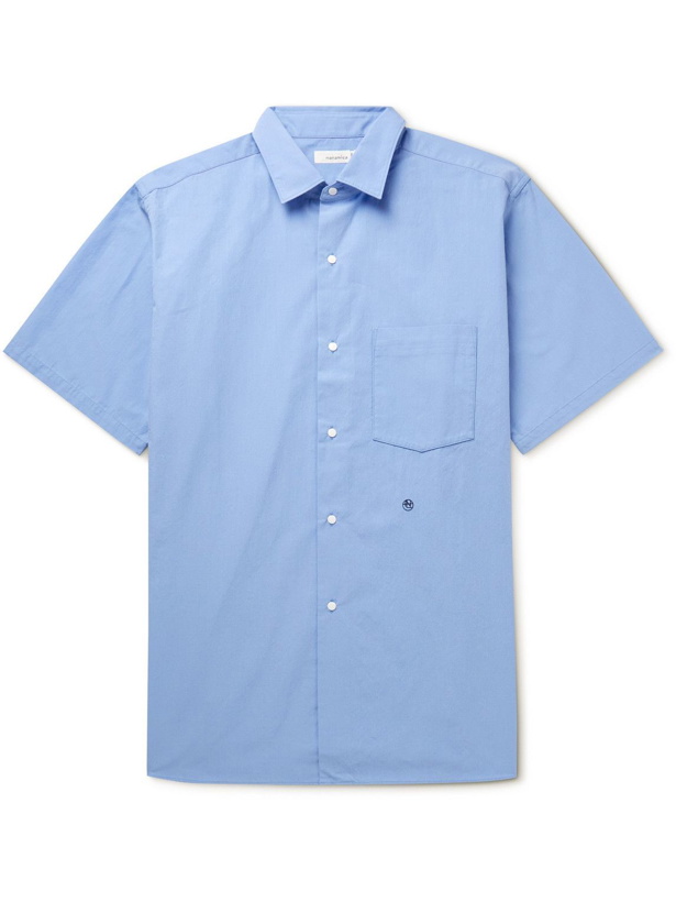Photo: nanamica - Logo-Embroidered Cotton-Blend Poplin Shirt - Blue
