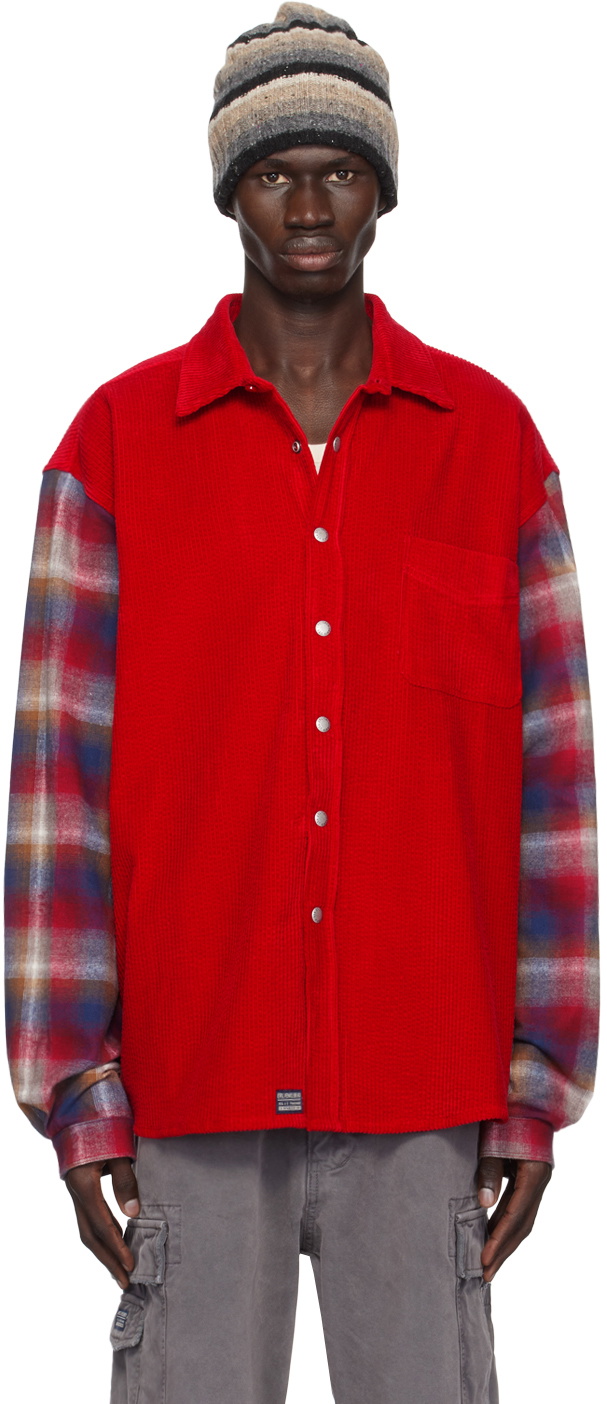 ERL Red Plaid Sleeve Overshirt