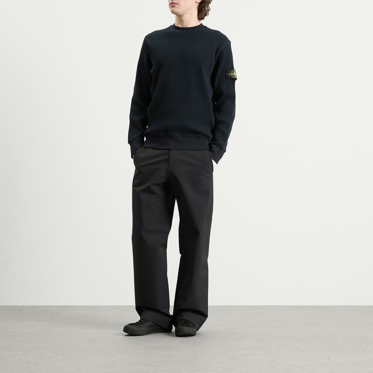 Stone Island Men's Waffle Crew Neck Sweatshirt in Navy Blue Stone