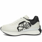 Alexander McQueen Men's Seal Logo Vintage Runner Sneakers in White/Black