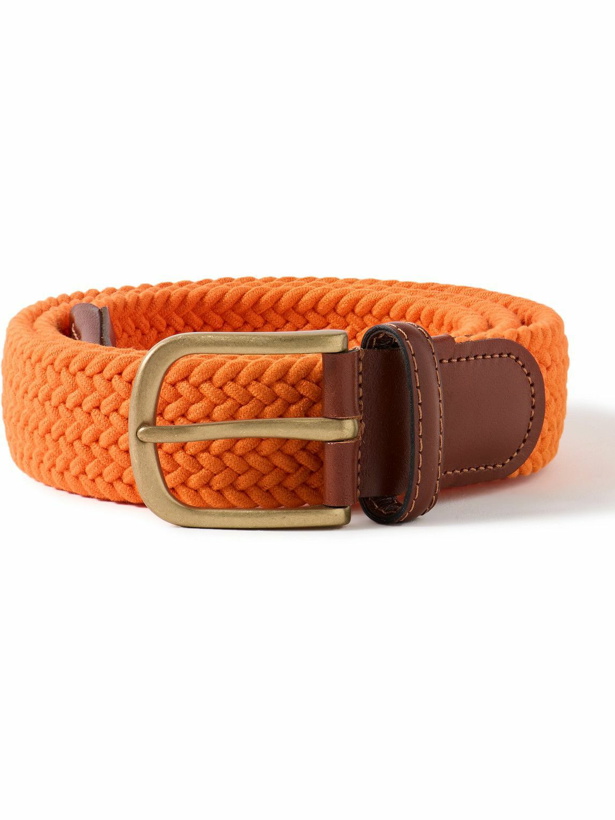 Photo: Anderson & Sheppard - 3.5cm Leather-Trimmed Woven Elastic Belt - Orange