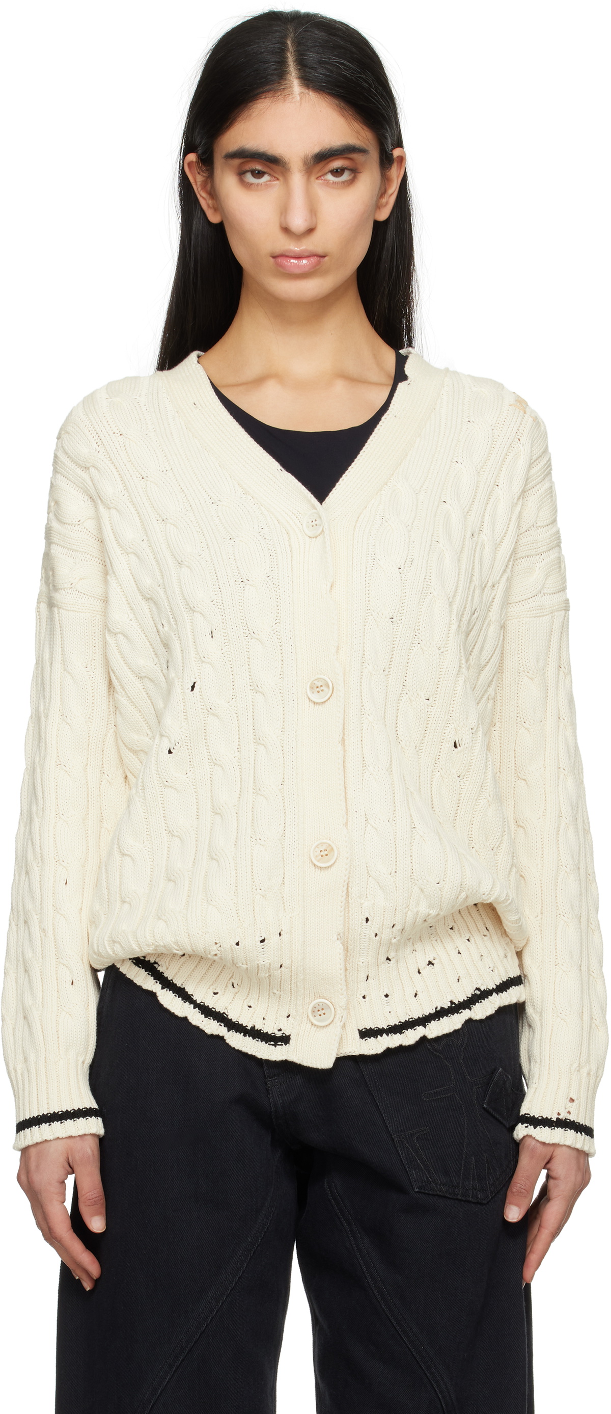 h*n様 MARNI CARDIGAN DISHEVELLED COTTON G White dishevelled cotton cardigan with Marni Mending | Marni