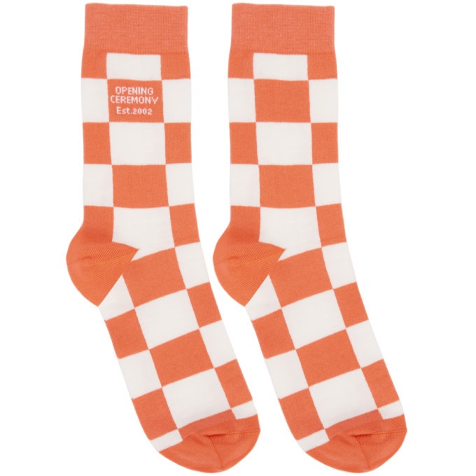 Photo: Opening Ceremony White and Pink Check Box Logo Socks