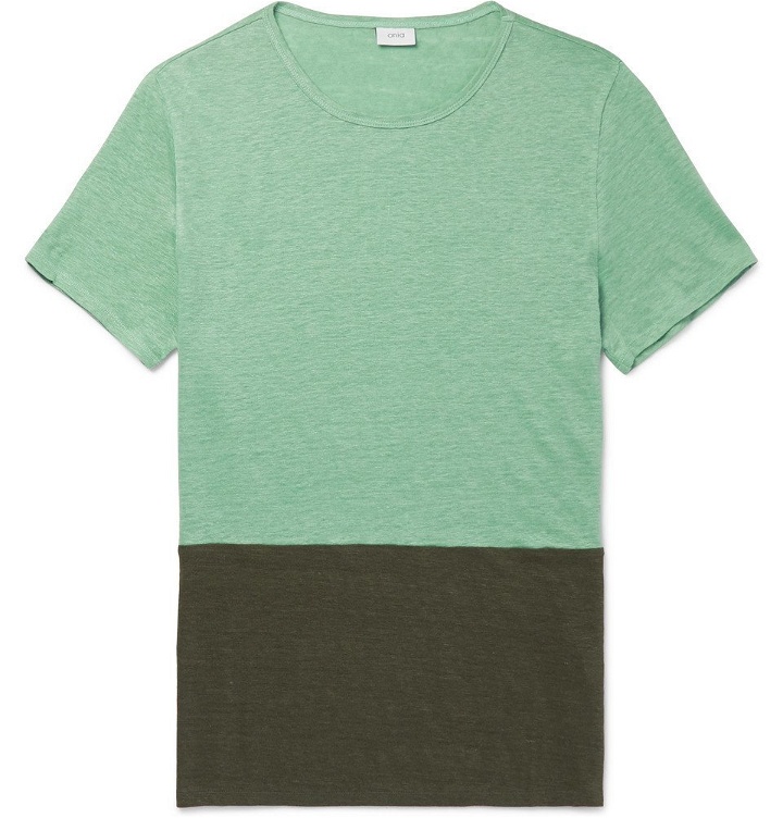 Photo: Onia - Chad Colour-Block Linen T-Shirt - Men - Green