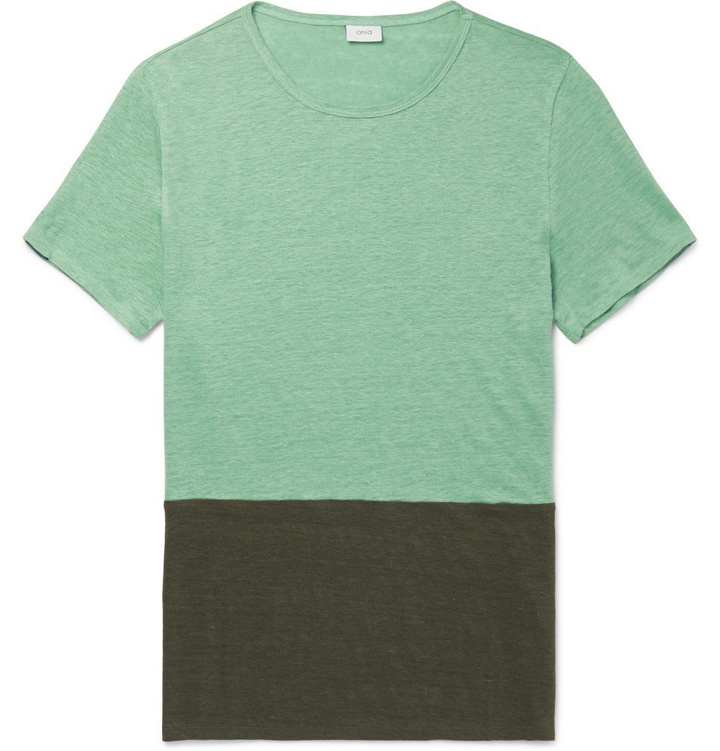 Photo: Onia - Chad Colour-Block Linen T-Shirt - Men - Green