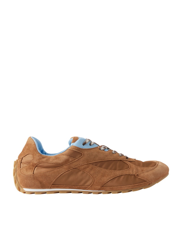 Photo: Bottega Veneta - Orbit Leather and Shell-Trimmed Suede Sneakers - Brown