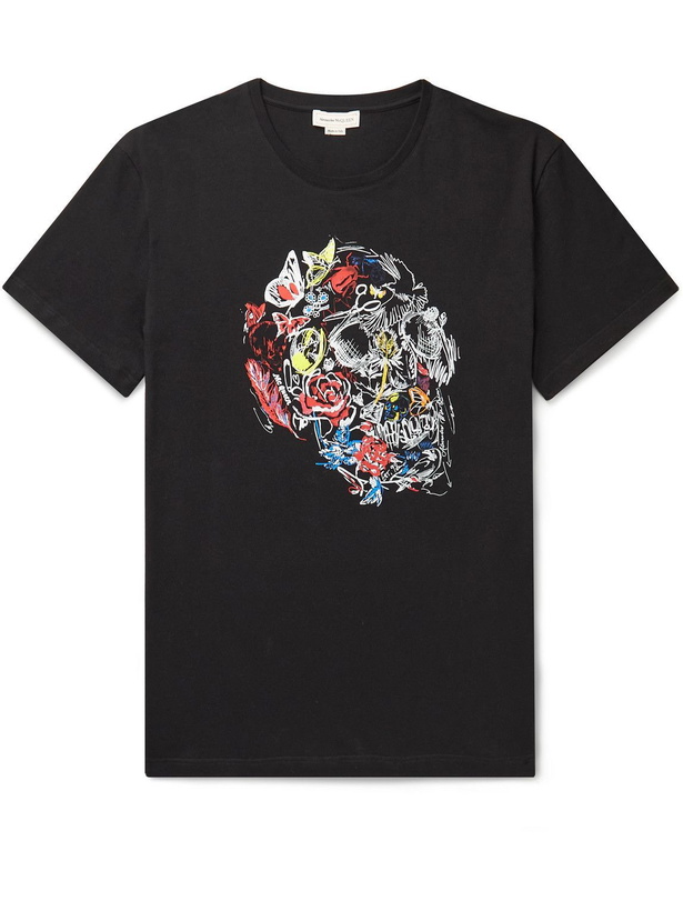 Photo: Alexander McQueen - Printed Cotton-Jersey T-Shirt - Black