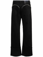 MUGLER - Baggy Cotton Denim Zipped Jeans