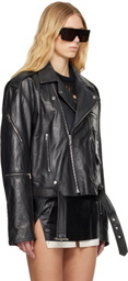 Rick Owens Black Hollywood Cropped Jumbo Bauhaus Stooges Leather Jacket