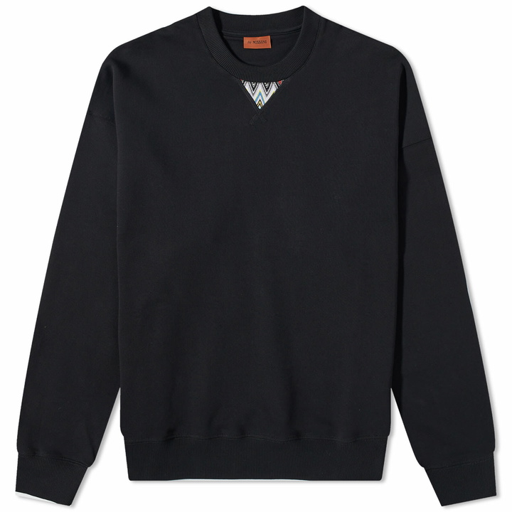 Photo: Missoni Men's Knitted Insert Crew Sweat in Black With Raschel Multicolour