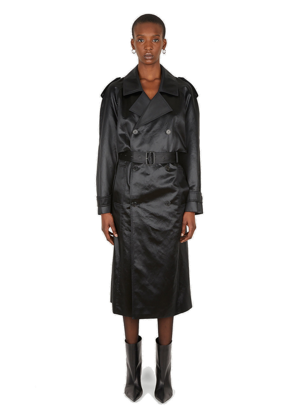 Satin Trench Coat in Black Saint Laurent