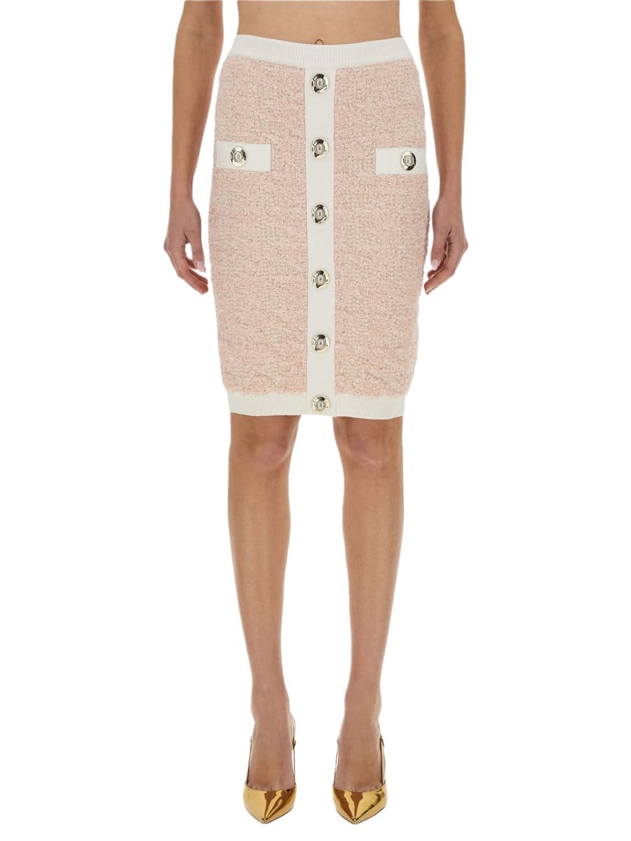 【送料&関税込】Balmain Hw Monogram Knit Knee Skirt Balmain Hw Monogram Knit Knee Skirt Balmain