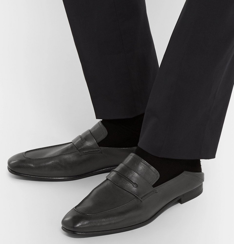 Ermenegildo Zegna Black Textured Slip-On Loafers Ermenegildo Zegna - Asola Collapsible-Heel Textured-Leather  main image 3