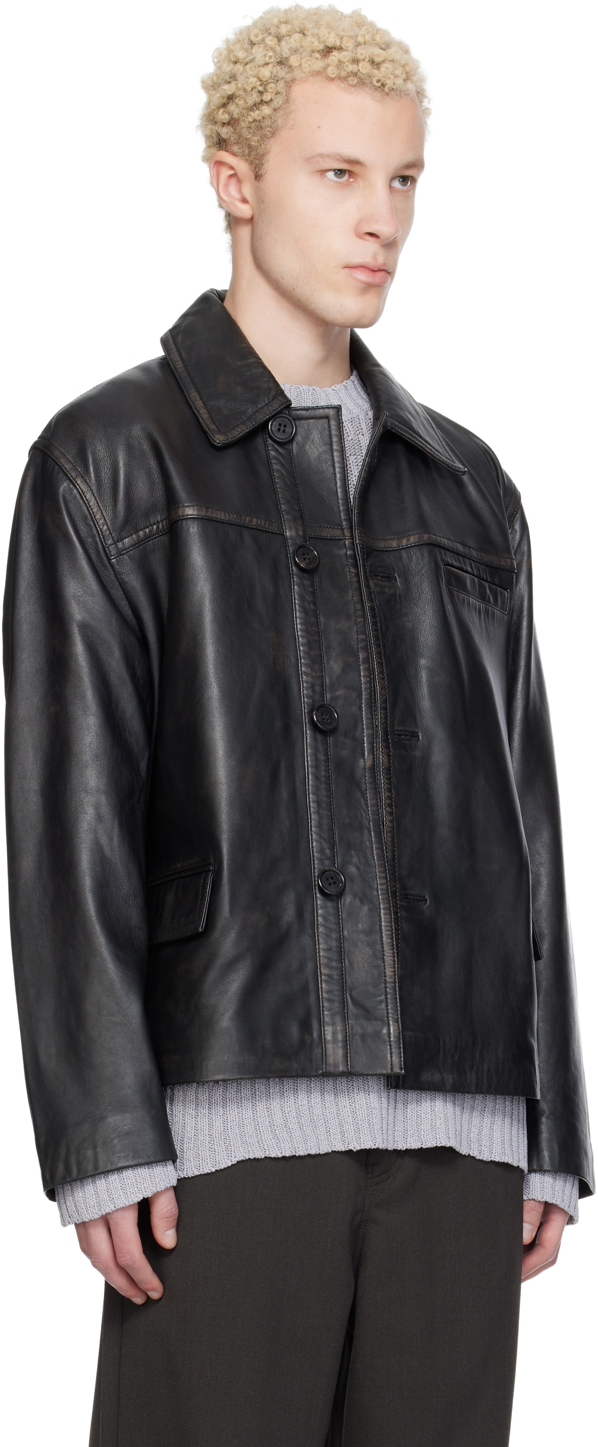 ジャケット・アウター hope HOPE Black Boxy Leather Jacket HOPE