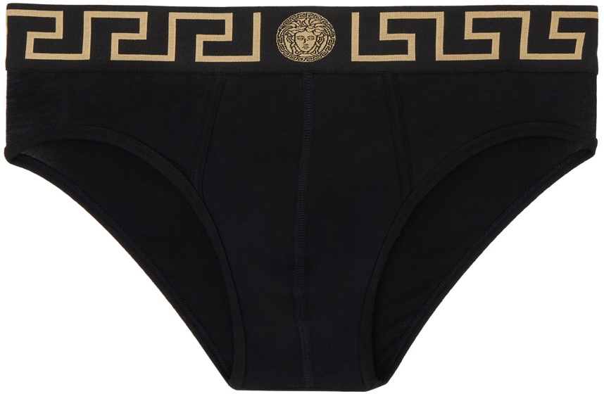 Versace Underwear Black Greca Border Briefs Versace Underwear
