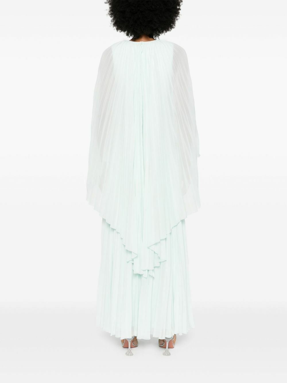 Huishan Zhang Green Plissé Cape Gown