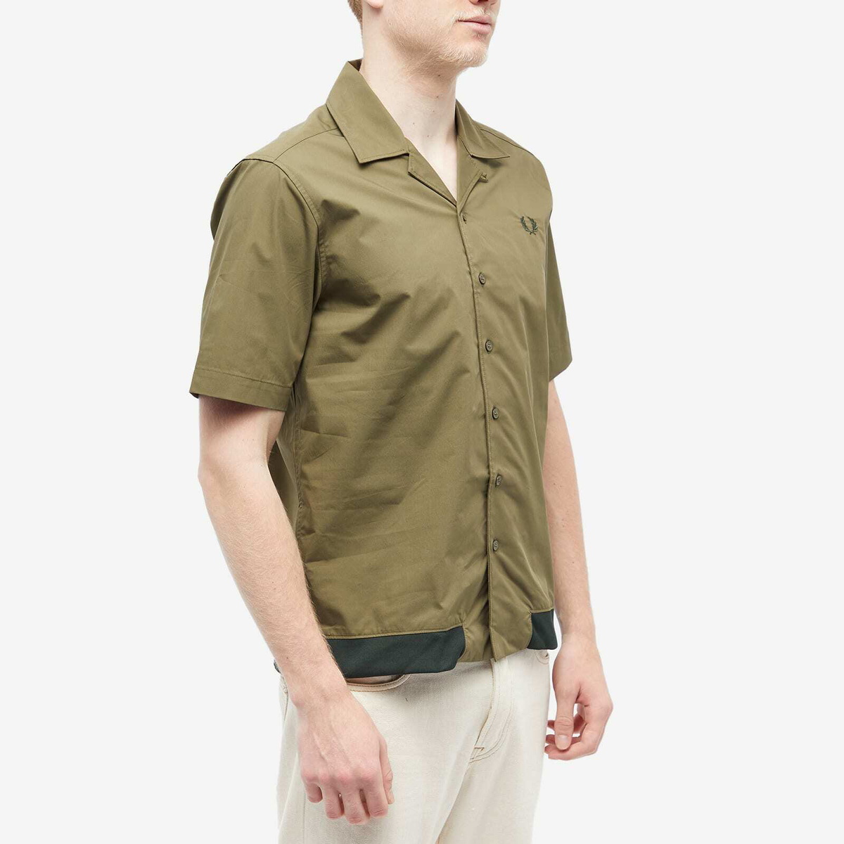 Fred Perry Authentic Men's Ribbed Hem Vacation Shirt in Uniform Green