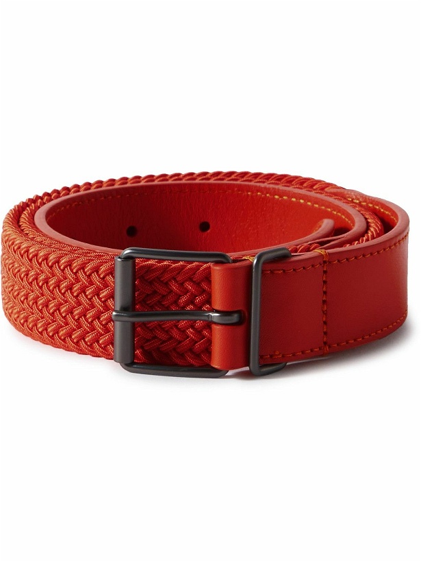 Photo: Anderson's - 3.5cm Leather-Trimmed Woven Elastic Belt - Orange