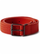 Anderson's - 3.5cm Leather-Trimmed Woven Elastic Belt - Orange