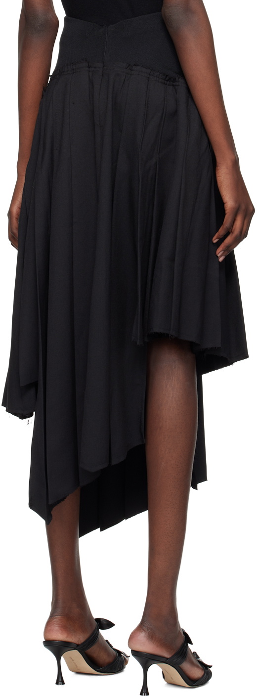 Rokh Black Ribbed Pleated Midi Skirt