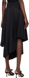 Rokh Black Ribbed Pleated Midi Skirt