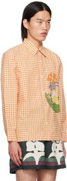 HARAGO Orange & Off-White Cross-Stitched Shirt