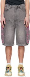 Who Decides War Gray Embroidered Denim Shorts