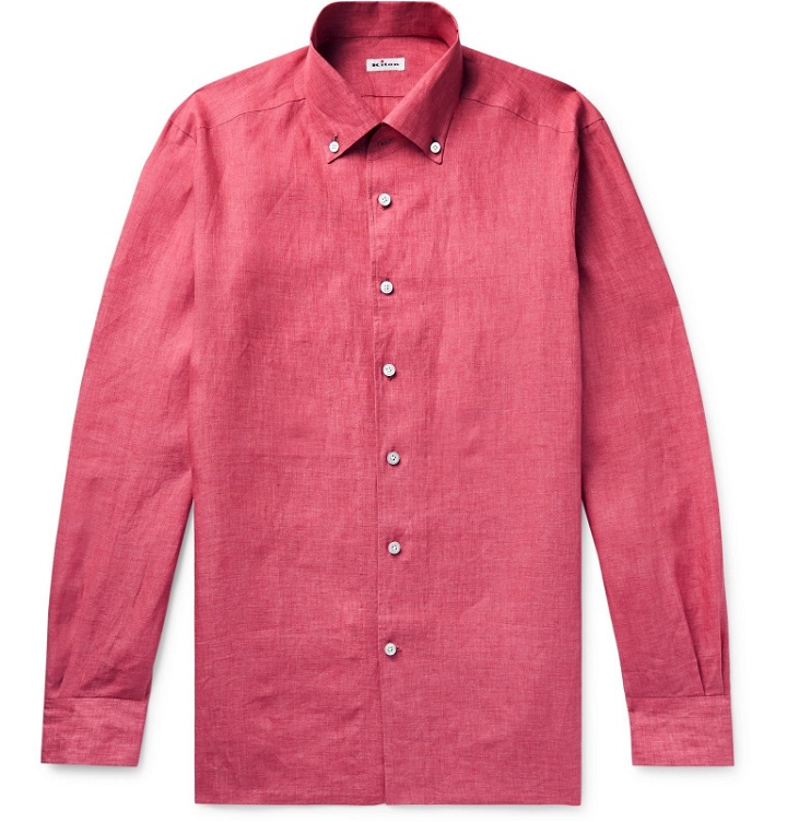 Photo: Kiton - Button-Down Collar Linen Shirt - Red
