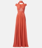Elie Saab Gathered lace-trimmed silk gown