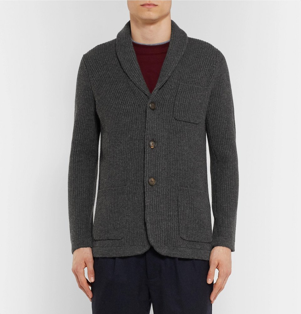 Slim-Fit Shawl-Collar Ribbed Cashmere Cardigan