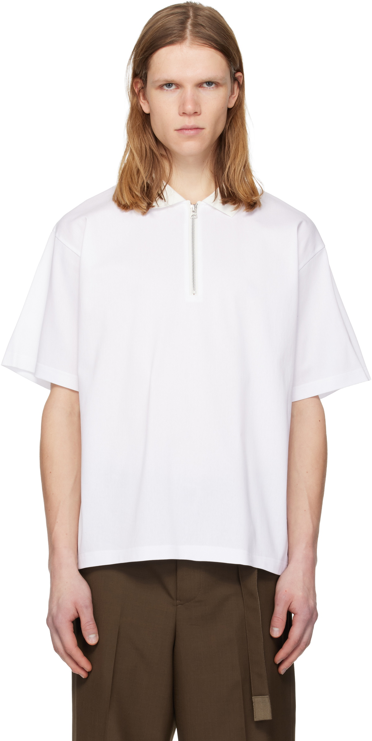 sacai Cotton Jersey Polo Shirt　ポロシャツ　1 sacai: White Cotton Jersey Polo | SSENSE