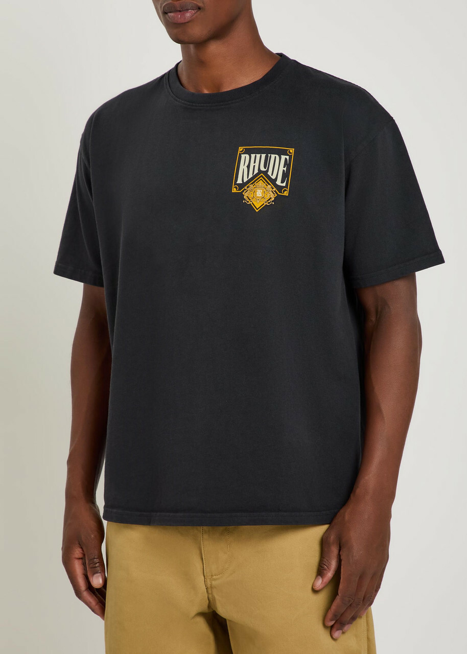 Rhude Playing Card Printed Cotton T-shirt Black