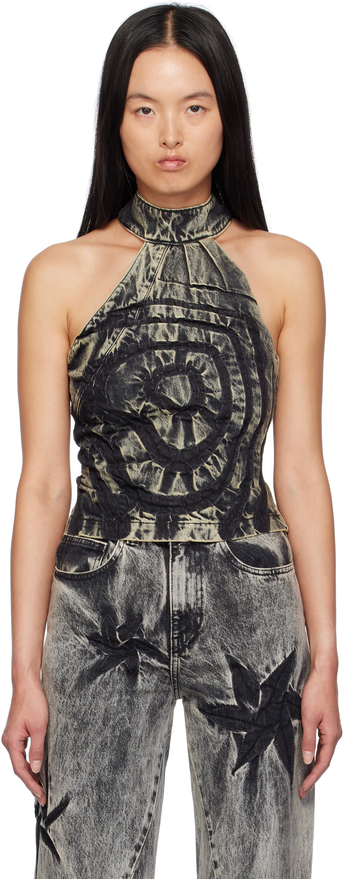 Masha Popova SSENSE Exclusive Black Denim Heart Halter Tank Top
