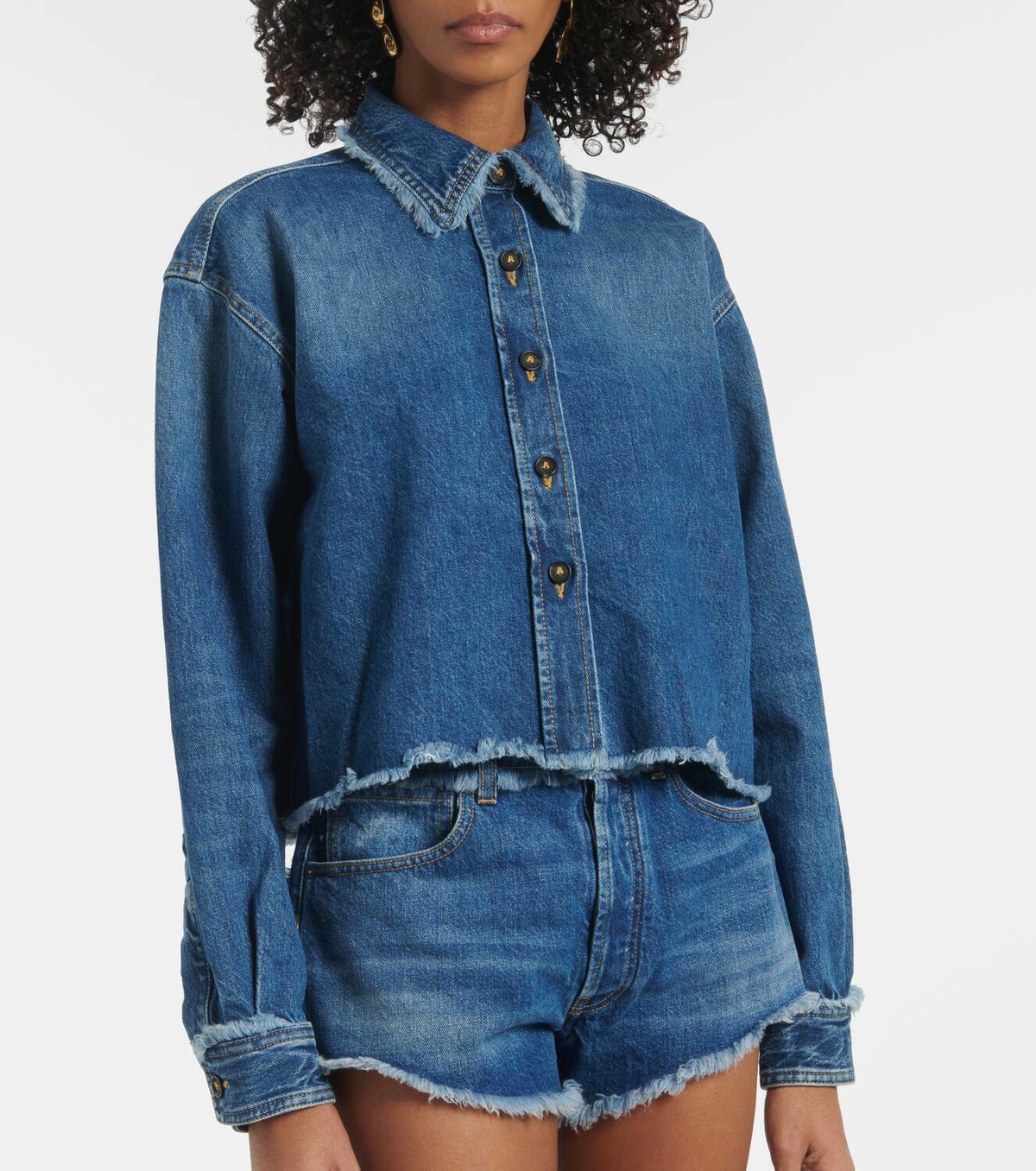 Alanui Fringed cropped denim overshirt