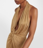 Costarellos Nara gathered metallic gown