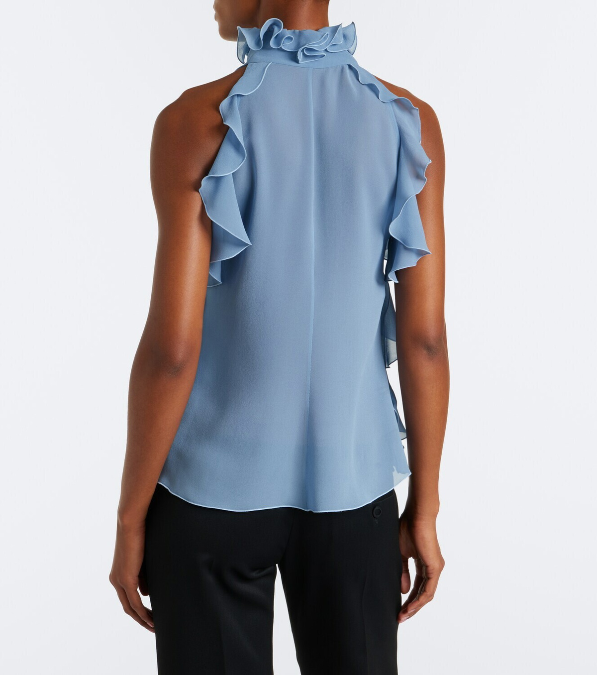 McQueen Ruffled cutout silk georgette top